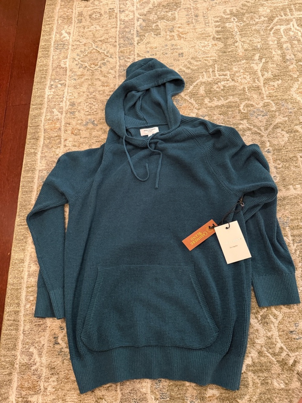 Precedent Los Angeles Men's Teal Waffle-Knit Hooded Crewneck Sweater